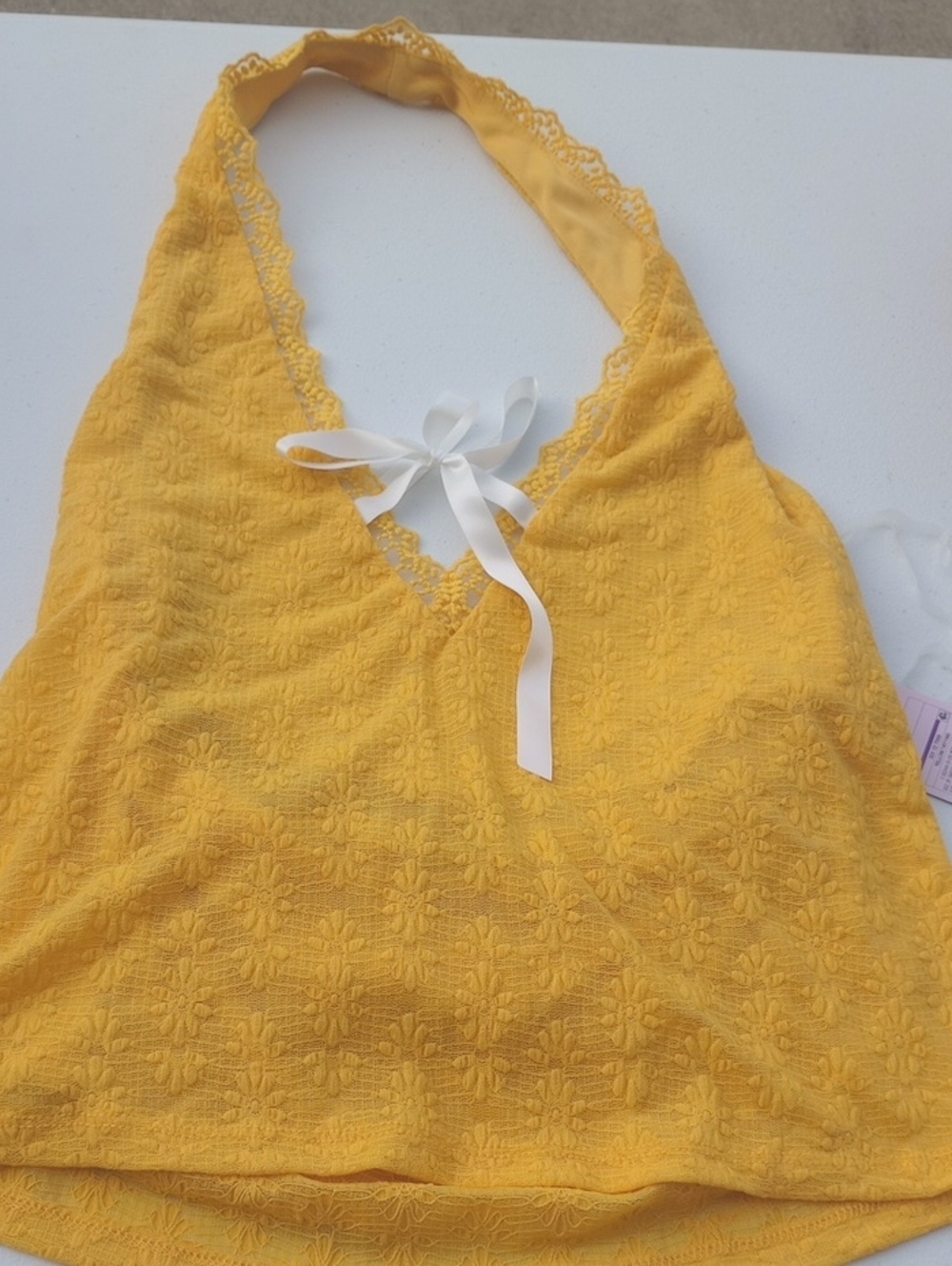 2 NWT Wild Fable Yellow & Green Halter Tops with White Ties Large - Picture 4 of 11